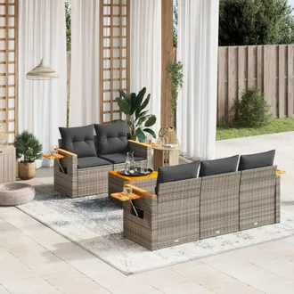 vidaXL Vidaxl - Set De Muebles De Jard&iacute;n 6 Pzas Y Cojines Rat&aacute;n Sint&eacute;tico Gris