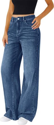 Generic Wide Leg Jeans for Women High Waist Palazzo Trousers Loose Fit Straight Leg Jeans Baggy Lounge Denim Pants Streetwear Full Length Bottoms Ladies Trous