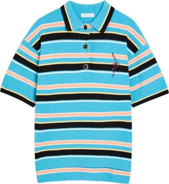 Paco Rabanne Striped Logo-embroidered Cotton-blend Polo Shirt - Blue - S (UK8-10 / S)
