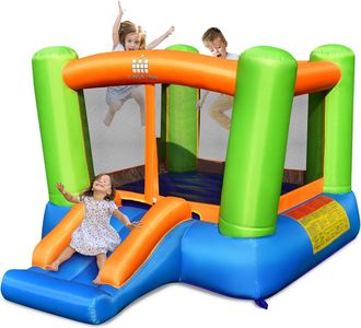 Costway Costway Castillo Hinchable, Castillo Inflable Para Ni&ntilde;os Con Tobog&aacute;n Y Canasta De Baloncesto, Bolsa De Transporte, Kit De Reparaci&oacute;n, Palos (sin Compr