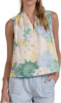 Elan Freida Printed Top In Green