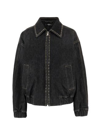 Versace Black Blouson Denim Studded Relaxed Jacket