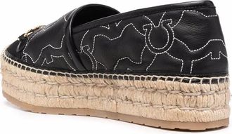Ferragamo Gancini Logo-Embroidered Flat - Black