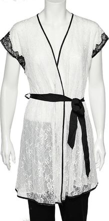 Oscar De La Renta Oscar De La Renta Monochrome Lace Nightwear Wrap Dress