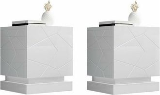 Mirjan24 Mobilier1 - Conjunto De Mesitas De Noche Charlotte 187, Blanco + Blanco Brillante, N&uacute;mero De Cajones: 0, N&uacute;mero De Puertas: 0, 53x46x42cm, Mdf