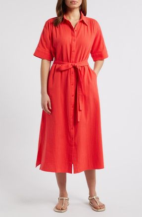 Caslon Belted Maxi Shirtdress in Red Bittersweet at Nordstrom Rack, Size Small