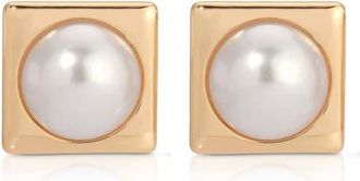 Ettika Square Faux Pearl Stud Earrings in Gold at Nordstrom
