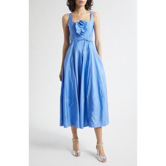 Cinq &agrave; Sept Joisian Flower Appliqu&eacute; Midi Dress in Ultramarine at Nordstrom, Size 12
