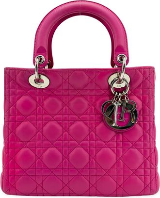 Dior Lady Dior Cannage Quilt Lambskin Pink Leather Handbag (Pre-Owned)