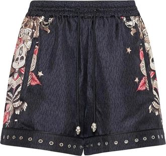John Richmond Geborduurde shorts met opvallende zoom - Dames - Bermuda - Zwart - L - Korte Broeken