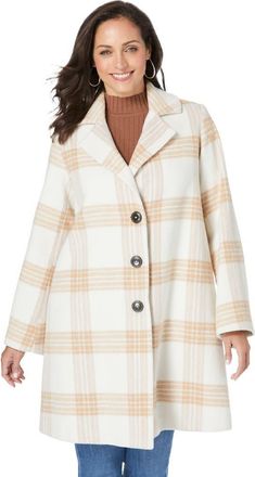 Jessica London Wool Swing Coat in Ivory Dashed Plaid at Nordstrom, Size 22