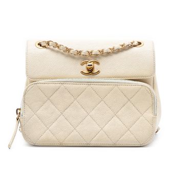 Chanel Pre-owned Womens Caviar Business Affinity Messenger Flap - Ivory Leather - One Size
