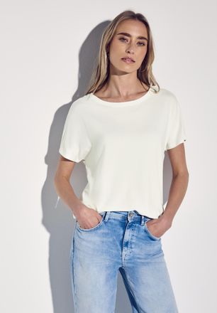Street One Shirttop STREET ONE Style Crista, Damen, Gr. 34, weiss (sanftes wei&szlig;), Jersey, Obermaterial: 95% Viskose, 5% Elasthan, unifarben, regular fit taillenb