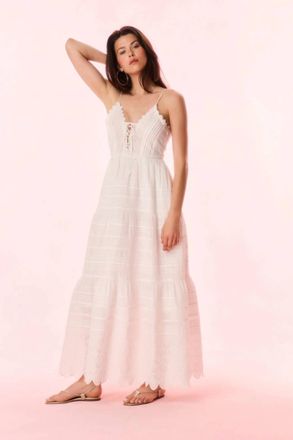LoveShackFancy Womens Terria Cotton Scalloped Maxi Dress In Optic White