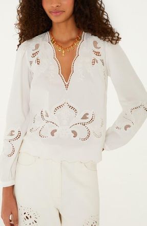 Farm Rio Richelieu Floral Embroidered Top in Off-White at Nordstrom, Size Xx-Small
