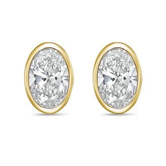 Diana M. Jewels 14Kt Yellow Gold 12.00 cts Lab Grown Oval Diamond Bezel Studs