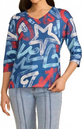 FDJ Abstract Three Quarter Sleeve Top In Pop