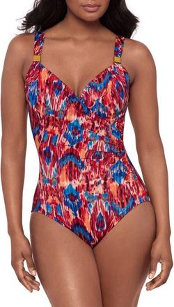 Miraclesuit Dorado Siren Ikat Print One-Piece Swimsuit in Red Multi at Nordstrom, Size 12