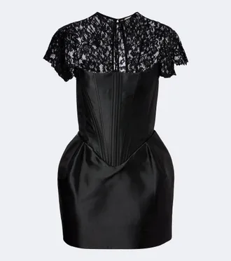 De La Vali Catalina satin and lace bustier minidress