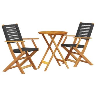 Berkfield Home 3 Piece Bistro Set Black Poly Rattan & Solid Wood