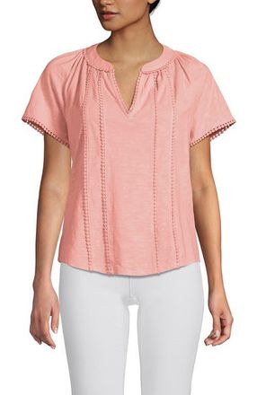Lands End Slub Short Sleeve Notch Neck Top in Sunset Coral Pink at Nordstrom, Size X-Large