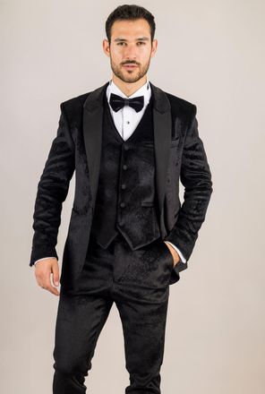 TruClothing 3 Piece Suit Velvet Paisley Shawl Collar Tailored Fit Wedding Tuxedo