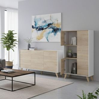 Dmora Conjunto De Muebles Para Sal&oacute;n Literno, 7 Estantes, Modular, Puertas Batientes, Roble Marr&oacute;n