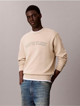 Calvin Klein Jeans Calvin Klein Mens Varsity Logo Graphic Fleece Sweatshirt - Light/Pastel Brown - 2XL