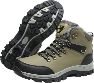 Generic Snow Boots Mens High Top Waterproof Sneakers Warm Plush Climbing Boots Plush Leisure Multi-Function Mountaineering Shoes(Green,41)