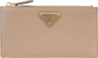 Prada Beige Saffiano Triangle Coin Purse/Coin Case (Pre-Owned)