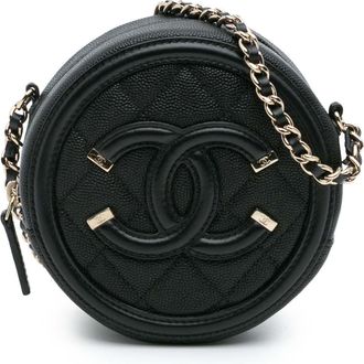 Chanel Pre-owned Womens Quilted Round Chain Crossbody Bag - Black Leather - One Size
