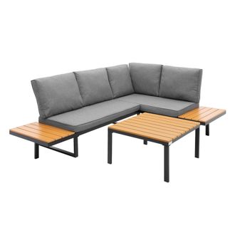 ML Design Ml-design Conjunto De Muebles De Jard&iacute;n De Exterior, 3 Piezas Con Mesa De Centro Y Cojines, Aspecto De Madera Gris, Sof&aacute; Esquinero De Terraza Asientos