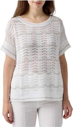 Le Tricot Perugia Rondgebreide trui met micro-pailletten - Dames - Ronde hals truien - Wit - S - Pailletten - Truien & Vesten