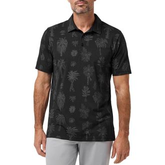 Travis Mathew Palm Tree Print Jersey Polo in Black at Nordstrom, Size Xx-Large