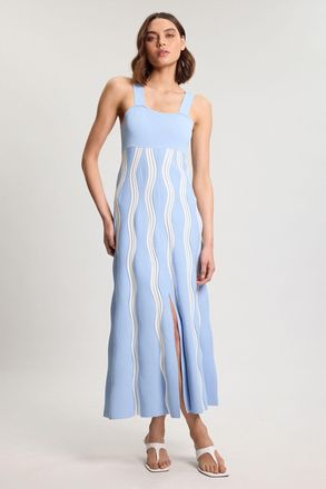 Karen Millen Womens Contrast Wave Knit A-Line Knitted Strappy Dress - Light Blue Polyamide - Size X-Small