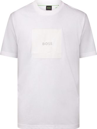HUGO BOSS Heren Boss Katoenen Jersey T-Shirt met Fineline Artwork in Wit