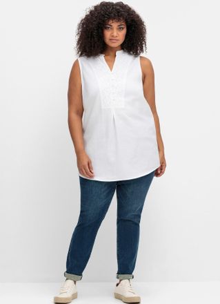 Sheego Blusentop SHEEGO BY JOE BROWNS, Damen, Gr. 40, weiss (wei&szlig;), 50% Viskose, 37% Baumwolle, 13% Leinen, unifarben, Blusen Blusentop