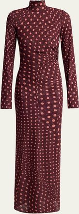 Stella McCartney Turtleneck Polka Dot Mesh Long-Sleeve Maxi Dress