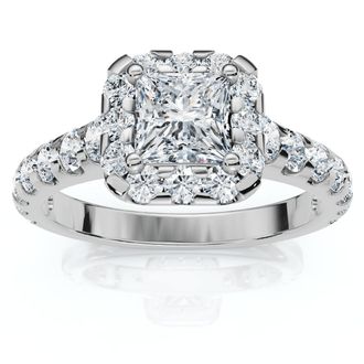 Pompeii3 Princess Cut Diamond Engagement Ring 1 1/10 Ct Halo Band 14k White Gold Size Selectable