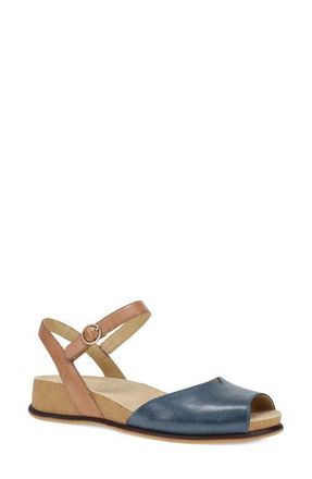 Dansko Cass Ankle Strap Peep Toe Wedge Sandal in Blue/Tan at Nordstrom, Size 10.5-11Us