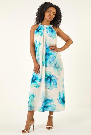 Roman Floral Halterneck Midi Dress