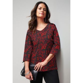 Jessica London Stretch Cotton V-Neck Tee in Red Dancing Batik at Nordstrom, Size 12