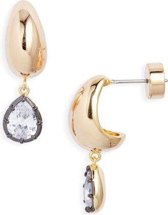 Nordstrom Georgian Cubic Zirconia Curved Hoop Earrings in Clear- Black- Gold at Nordstrom