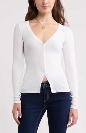 BP. Rib Knit V-Neck Cardigan in White at Nordstrom, Size Xx-Small