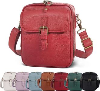 Generic Crossbody Leather Bag for Women, Vintage Large Capacity Messenger Bag, with Adjustable Shoulder Straps and Card Slots (Red)
