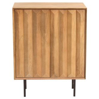 Miliboo Aparador De Madera Maciza De Mango Con Grabados Y Metal Negro, 2 Puertas 70 Cm Agra