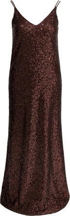 Semper Lange Jurk met Pailletten - Dames - Avondkleed - Bruin - M - Pailletten - Kleedjes