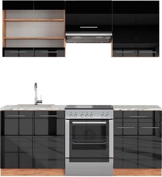 Vicco Mueble De Cocina Fame-line, Antracita Brillo Intenso/roble Dorado El&eacute;ctrico, 200 Cm, Et M&aacute;rmol