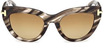 Tom Ford Icon 52mm Cat Eye Sunglasses in Striped Black Champagne at Nordstrom