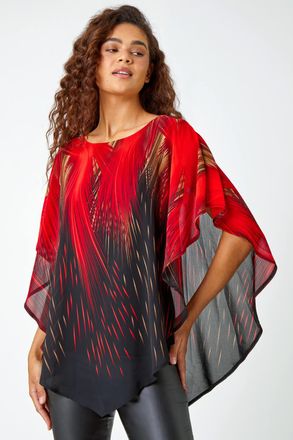 Roman Abstract Print Chiffon Overlay Stretch Top